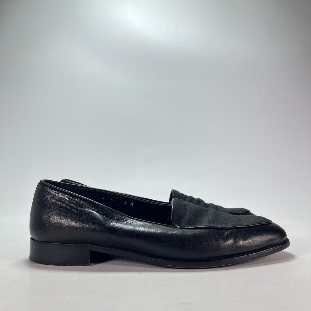 Vintage Alfani Black Leather Low Block Heel Casual Slip On Loafers Womens Size 9